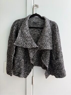 Eileen Fisher Cozy black and Gray organic cotton and alpaca Open-Front Cardigan